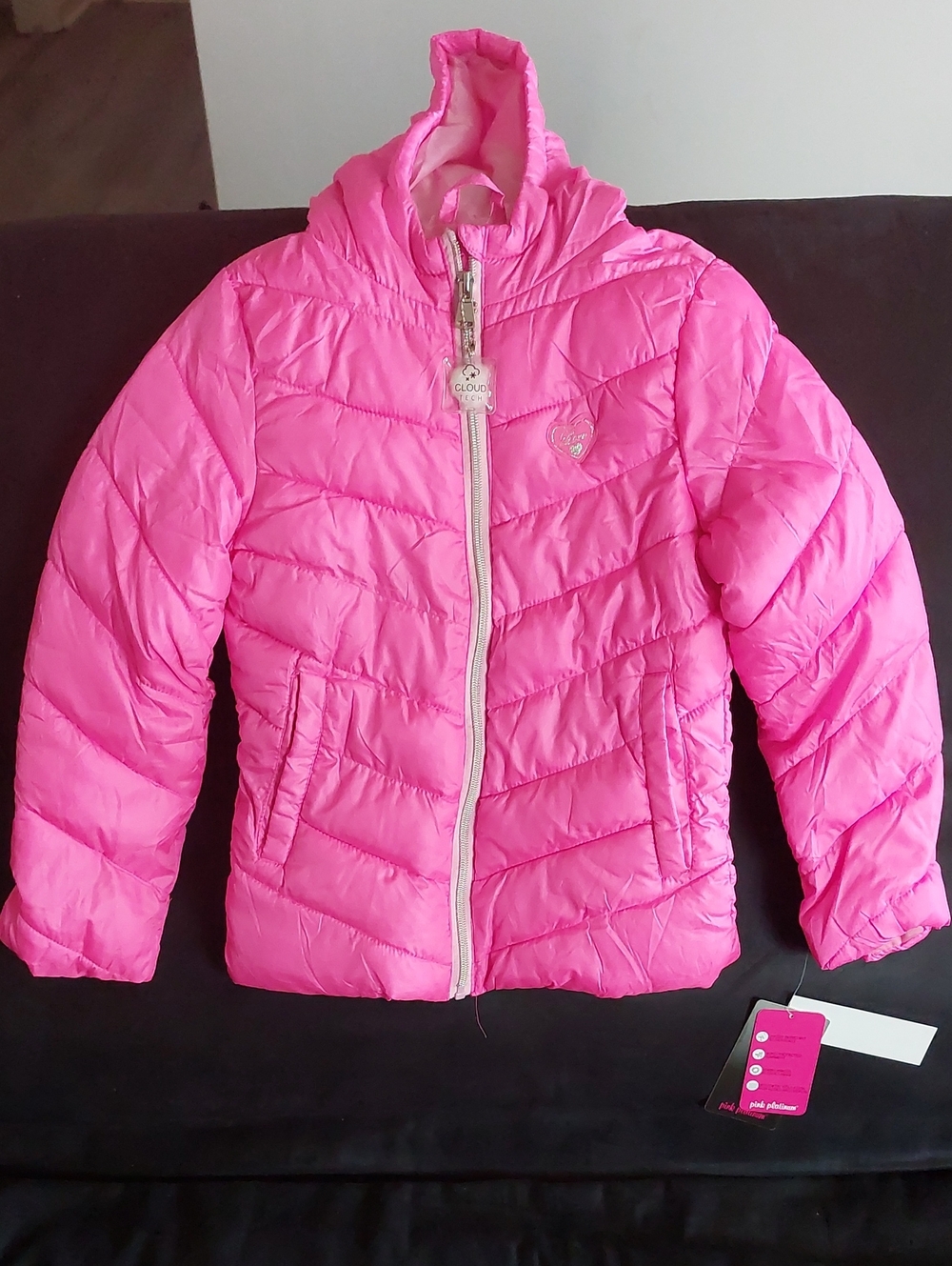 Pink Platinum Bright Pink Quilted Hooded Jacket